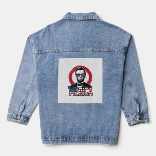 Veste En Jean Drôle Merica Patriotique Président Vintage Vecteur