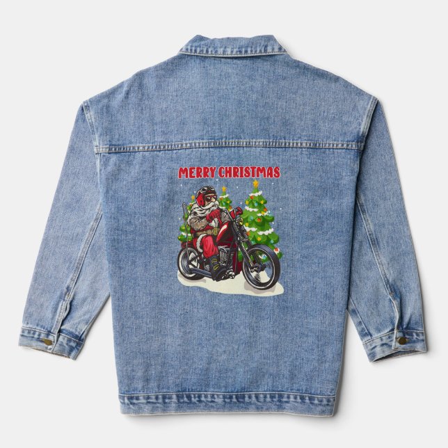 Veste En Jean Drôle Père Noël Sur Moto Noël Mens (Verso)