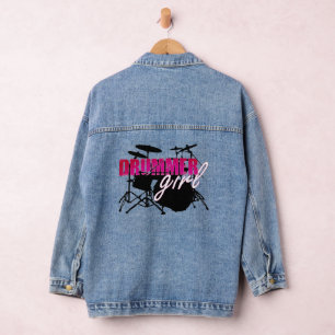 Veste En Jean Drummer girl mignonne violet noir et l'illustratio