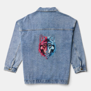 Veste En Jean Dualité Wolf - Art Spirit Rouge et Bleu