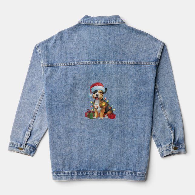 Veste En Jean Éclairage de Noël Chapeau frontière Terrier Chien  (Verso)