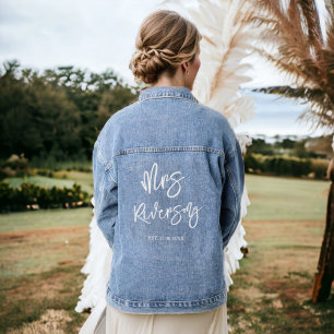Veste En Jean Écriture blanche moderne calligraphie mariage Mari