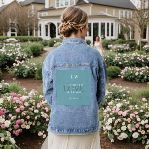 Veste En Jean Élégant bleu rétro simple avec Mariage Monogram