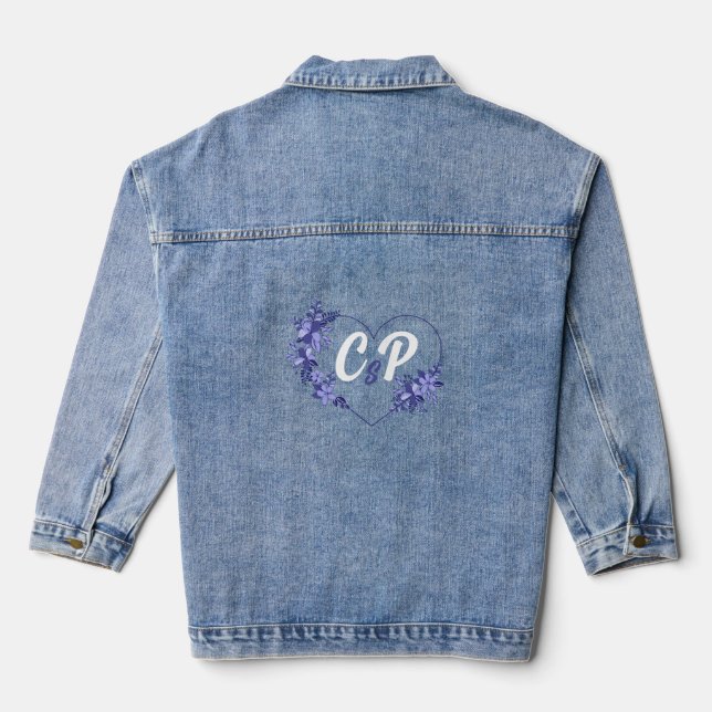 Veste En Jean Élégant coeur floral violet Monogramme personnalis (Verso)