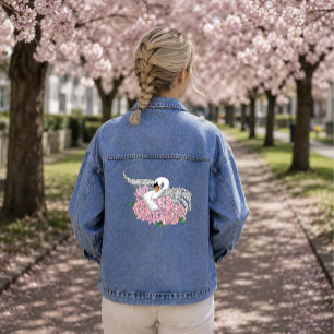 Veste En Jean Élégant Cygne Romantique Bleu Pivoine Floral