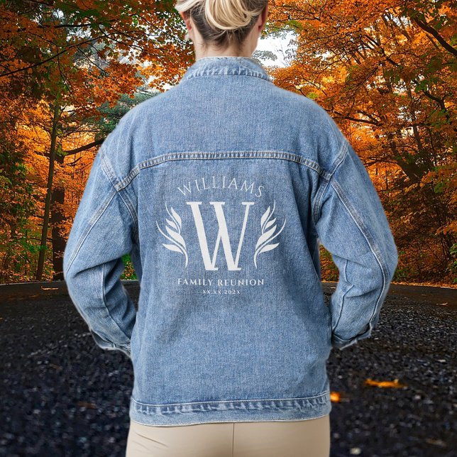Veste En Jean Elégant Nom de famille Feuille Initiale Réunion fa (Elegant Leaf Surname Initial Family Reunion Denim Jacket Cover Photo.)