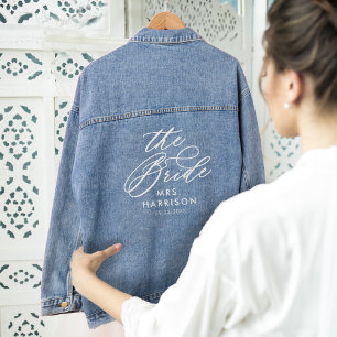 Veste En Jean Élégante mariée Script Mariées Nom Mariage Date