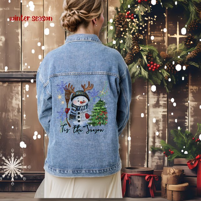 Veste En Jean Enchanted Winter Wonderland Christmas Denim Jacket (Enchanted Winter Wonderland Christmas Denim Jacket)