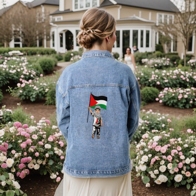 Veste En Jean Enfant avec le drapeau de Keffiyeh Palestine (Mariage Retour)