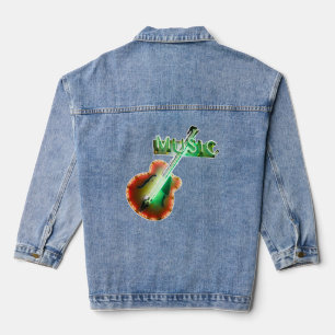 Veste En Jean Enseigne néon Musique de guitare basse rétro vinta