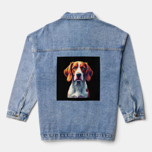 Veste En Jean Épagneul Breton Maman Papa Tête de Chien Pop Art C