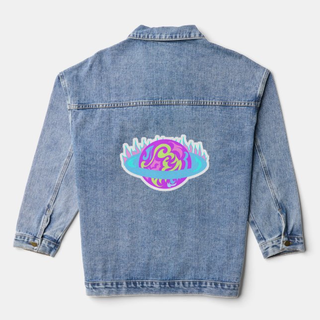Veste En Jean Epic Neon Saturn Flamme Planète Amusant (Verso)
