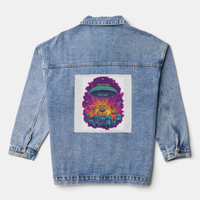 Veste En Jean Équipe d'enlèvement de chats  Science-fiction drôl (Verso)