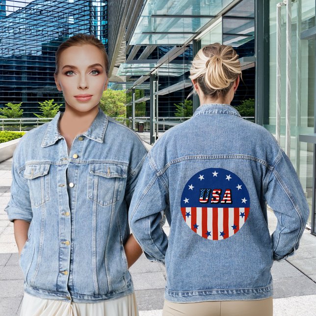 Veste En Jean États-Unis Citer les étoiles du drapeau américain  (USA Quote American Flag Stars in Circle Women's Denim Jacket)