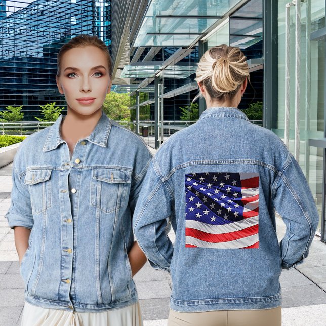 Veste En Jean États-Unis Drapeau Amérique Rouge Blanc Bleu Patri (USA Flag America Red White Blue Patriotic Women's Denim Jacket)