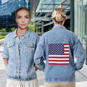 Veste En Jean Etats-Unis Drapeau Rouge Blanc Bleu Patriotique Fe