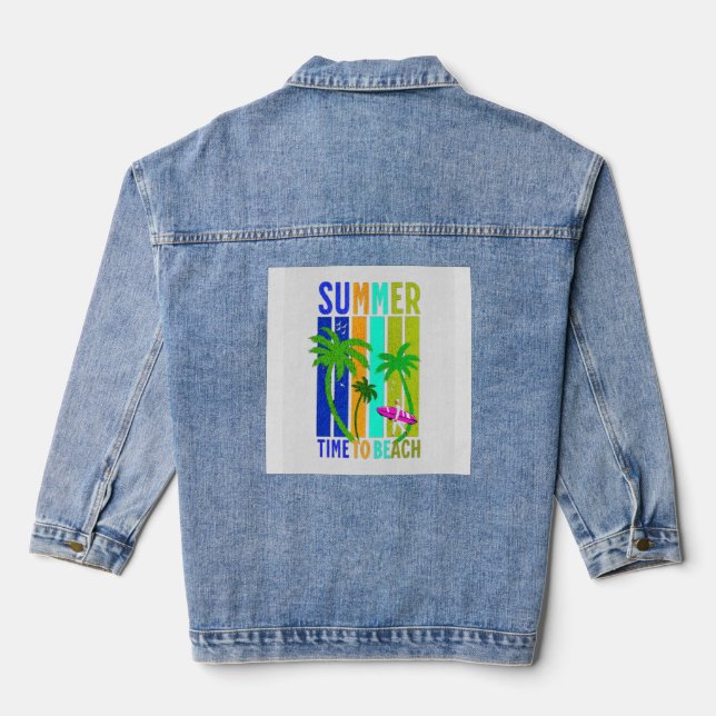 Veste En Jean Été à la plage – Graphisme Rétro Surf Vibes (Verso)