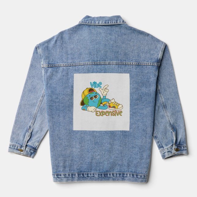 Veste En Jean Expensive Vibe – Cool Retro Earth Character Design (Verso)