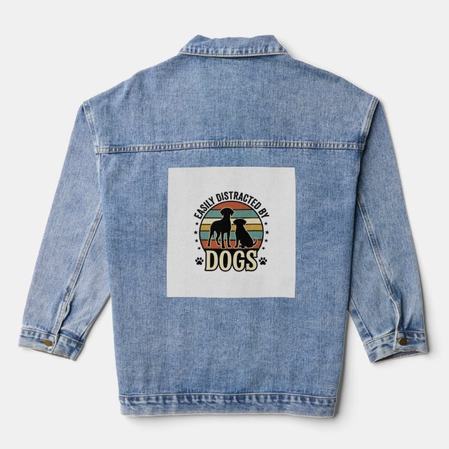 Veste En Jean Facilement distrait par les chiens Design silhouet (Verso)