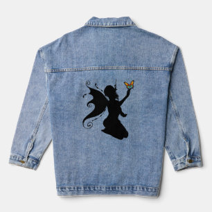 VESTE EN JEAN FAIRY KNEELING & BUTTERFLY ART DENIM JEAN JACKET