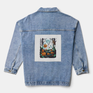 Veste En Jean Fantômes d'Halloween Citrouilles effrayantes Hibou