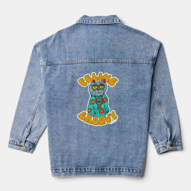 Veste En Jean Feline Super Hippie Epic amusant chat Cartoon (Verso)