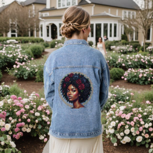 Veste En Jean Femme noire Fleurs foncées Afro