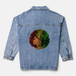 Veste En Jean Femme noire rasta afro rouge jaune vert