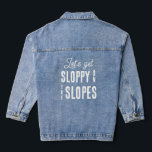 Veste En Jean Fête de Bachelorette Fun Ski Snowboard Hiver<br><div class="desc">Ces vestes de bachelorette amusantes portent l'inscription « débridons-nous sur les pistes ». Parfait pour l'après-ski ou les fêtes de bachelorette hivernales. Trouvez des articles de fête assortis dans ma boutique.</div>