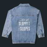 Veste En Jean Fête de Bachelorette Fun Ski Snowboard Hiver<br><div class="desc">Ces vestes de bachelorette amusantes portent l'inscription « débridons-nous sur les pistes ». Parfait pour l'après-ski ou les fêtes de bachelorette hivernales. Trouvez des articles de fête assortis dans ma boutique.</div>