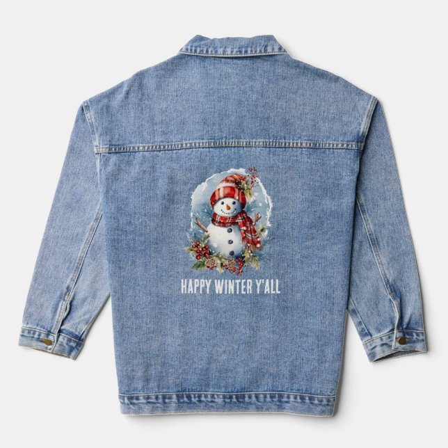 Veste En Jean fête Winter snowman ajouter un texte (Verso)