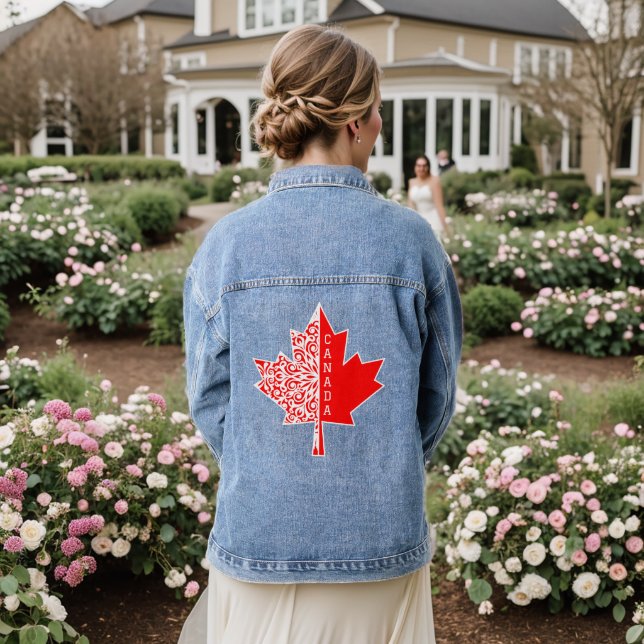 Veste En Jean Feuille d'érable canadienne rouge et blanche CANAD (Mariage Retour)