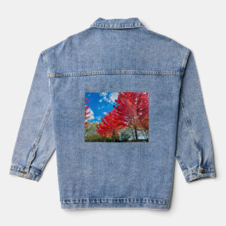 Veste En Jean Feuilles D'Arbre Rouge Lumineux En Automne