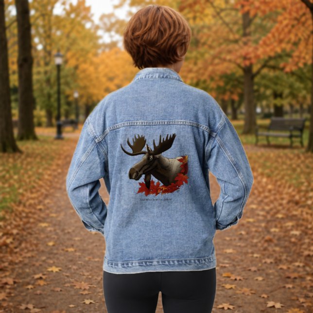 Veste En Jean Feuilles de Érable Rouge avec un Orignal (Créateur téléchargé)