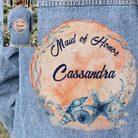 Veste En Jean Flamande d'Aquarelle d'honneur<br><div class="desc">Monogramme personnalisé Maid of Honor Watercolor Shell Starfish Blue Jean Denim Jacket. Bleu de corail rose. Le cadeau parfait pour votre mariage ou Bachelorette Party,  et le cadeau parfait pour votre fête de mariage</div>