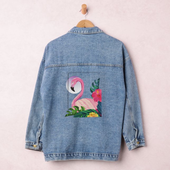 Veste En Jean Flamant rose tropical esthétique (Hangar)