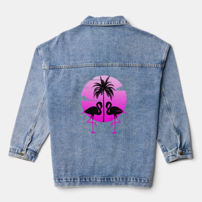 Veste En Jean Flamants à silhouette rose Oiseau (Verso)