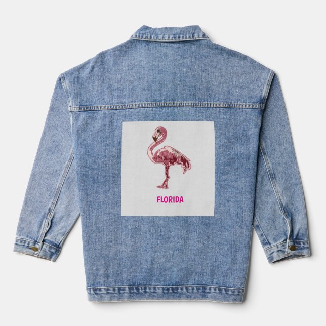 Veste En Jean Flamingo gemalter pinker Flamingo  (Verso)