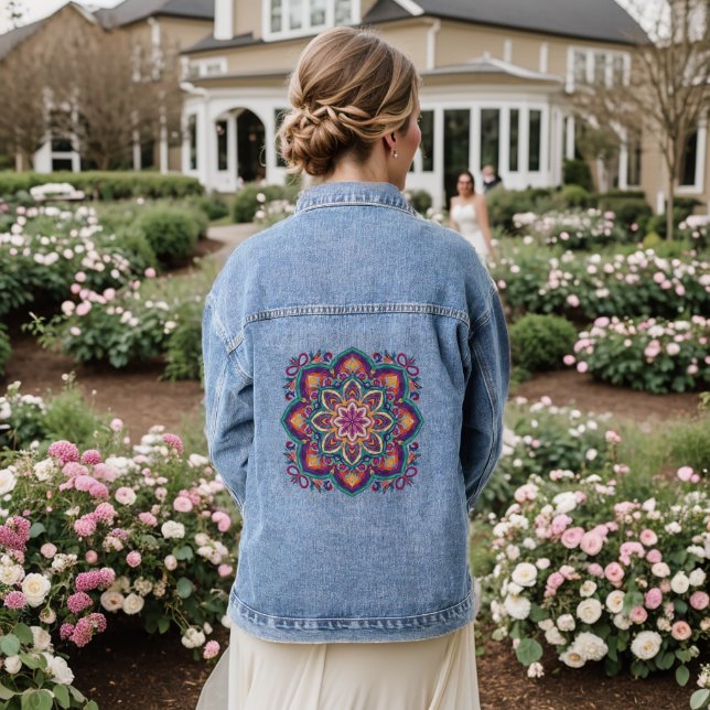 Veste En Jean Fleur d'art populaire bohème (Mariage Retour)