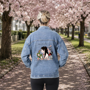 Veste En Jean Fleur de Cerisier Dragon Sérénité Fée Asiatique 