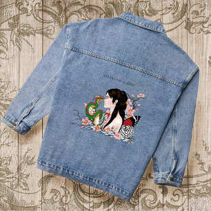 Veste En Jean Fleur de Cerisier Dragon Sérénité Fée Asiatique