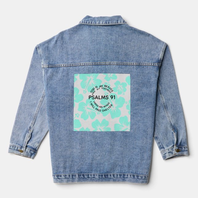 Veste En Jean Fleur de psaume 91 à la menthe  (Verso)