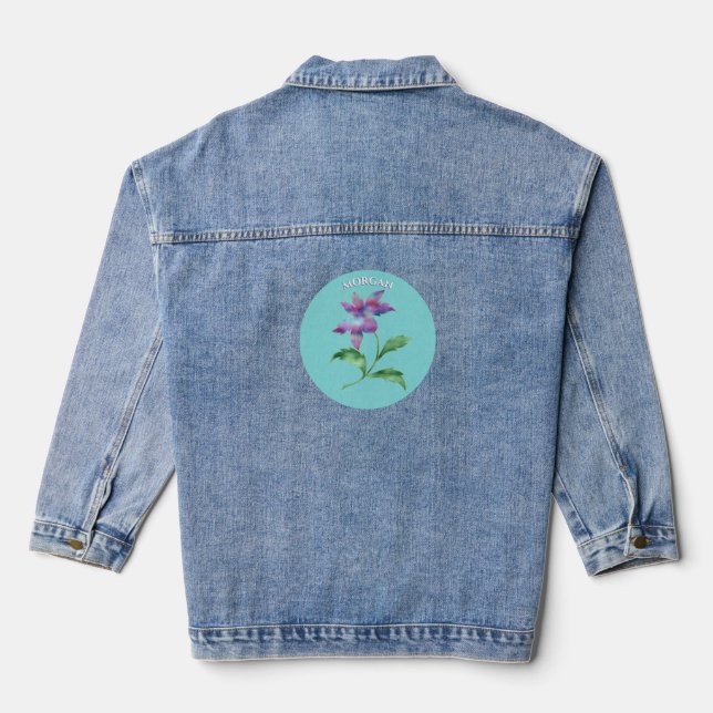 Veste En Jean Fleur Iridescente, Cercle Turquoise, Nom (Verso)
