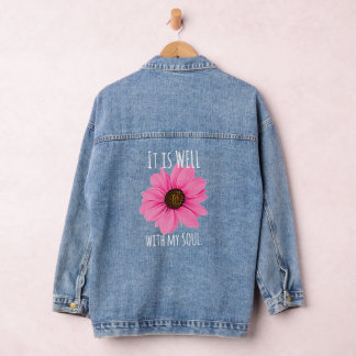 Veste En Jean Fleur rose Il est bien avec mon âme Inspirant