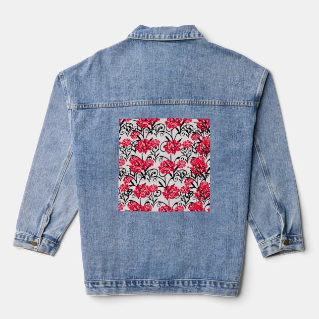 Veste En Jean Fleur rouge Floral Illustration Motif Design (Verso)