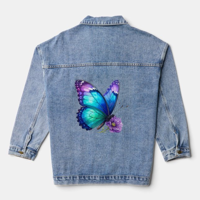 Veste en jean fleurie papillon (Verso)