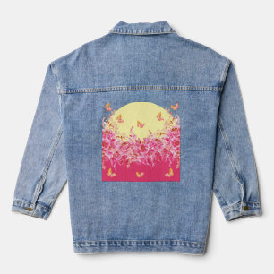 Veste en jean fleurie papillon rose