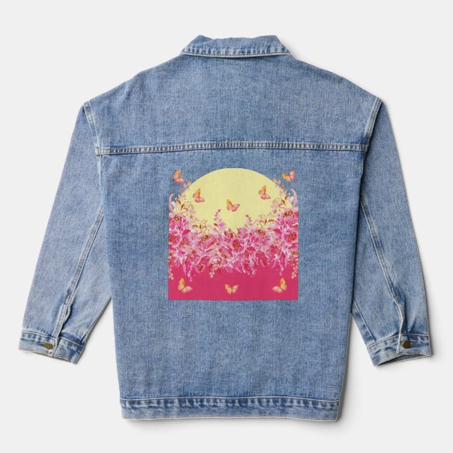 Veste en jean fleurie papillon rose (Verso)