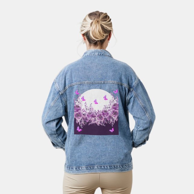Veste en jean fleurie papillon violet (Modèle)