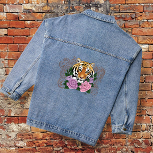 Veste En Jean Fleurs botaniques de henné floral Tigre Vert